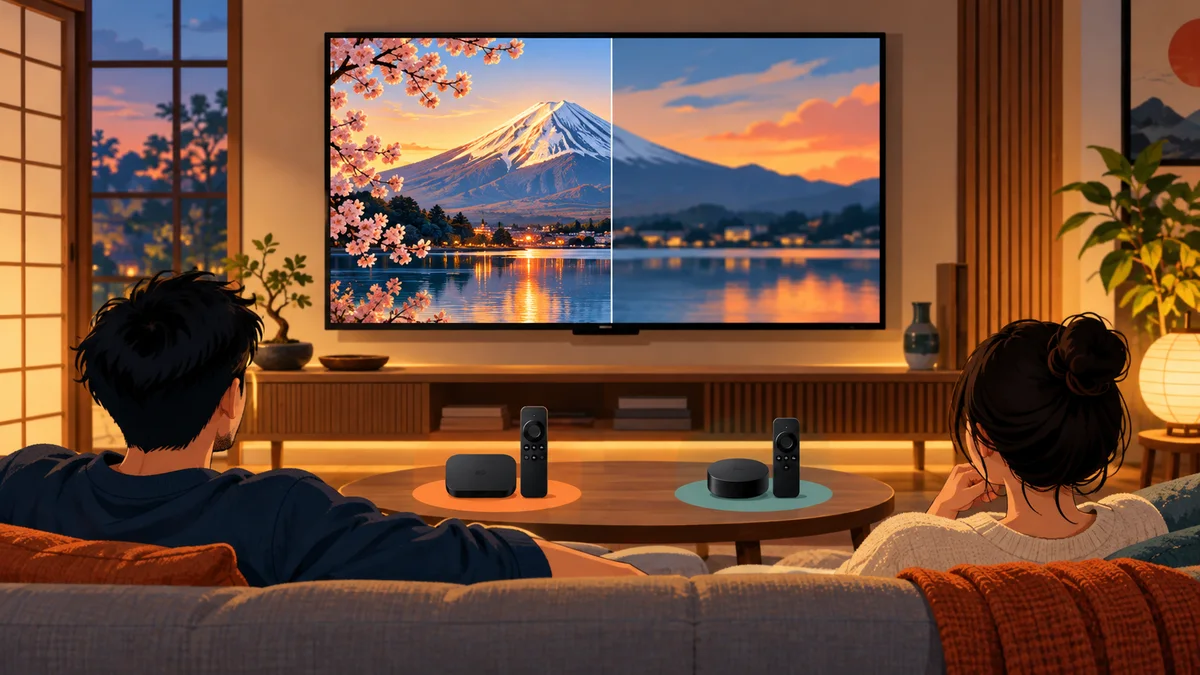 テレビの4K表示とHD表示を見比べるイメージ
