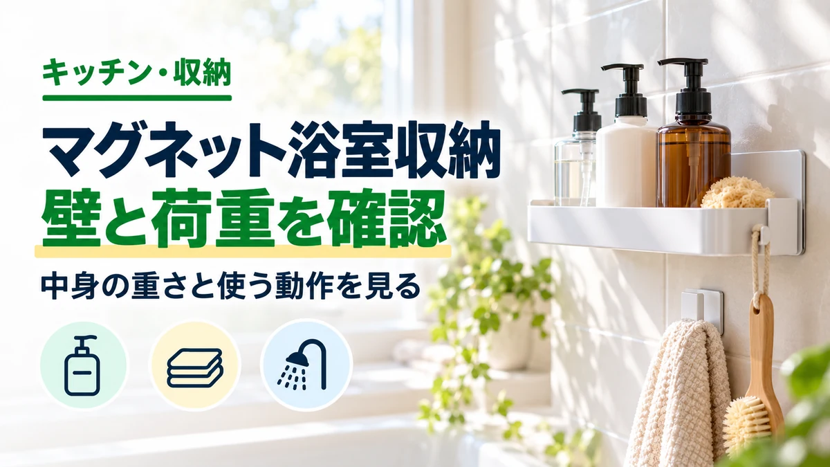 マグネット浴室収納の壁と荷重を確認を紹介するカバー
