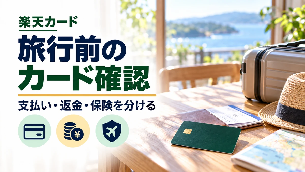旅行で楽天カードを使う前に｜宿の支払い・返金・保険のイメージ