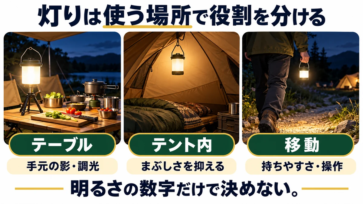 灯りは使う場所で役割を分けるの図解
