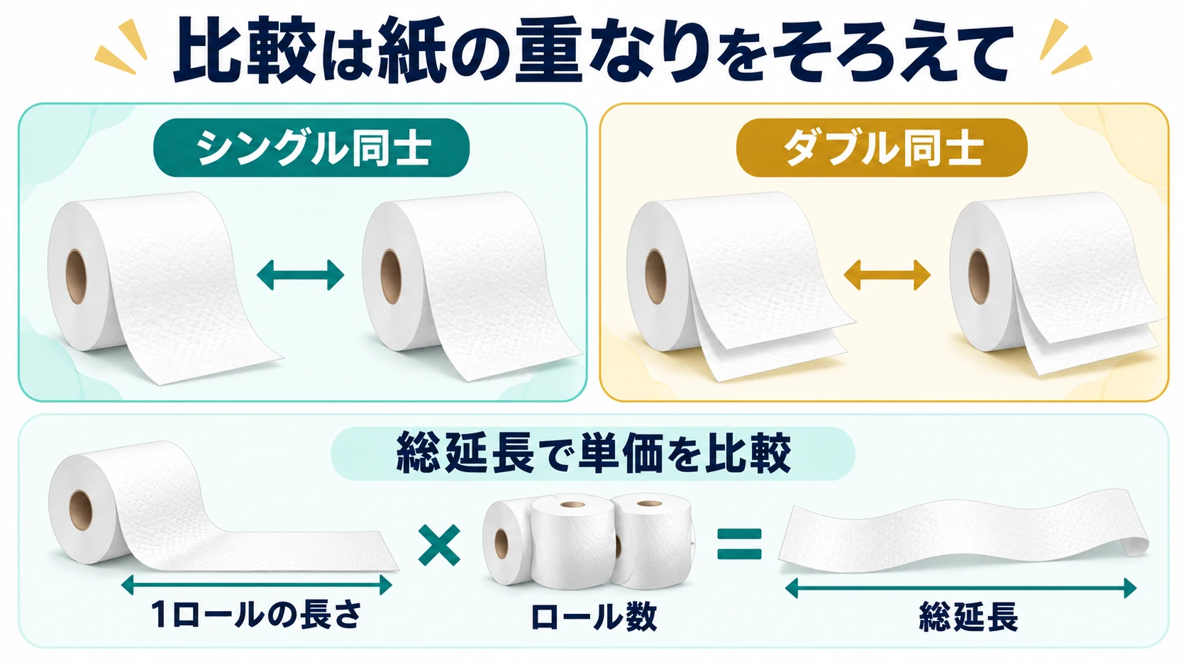 比較は紙の重なりをそろえて