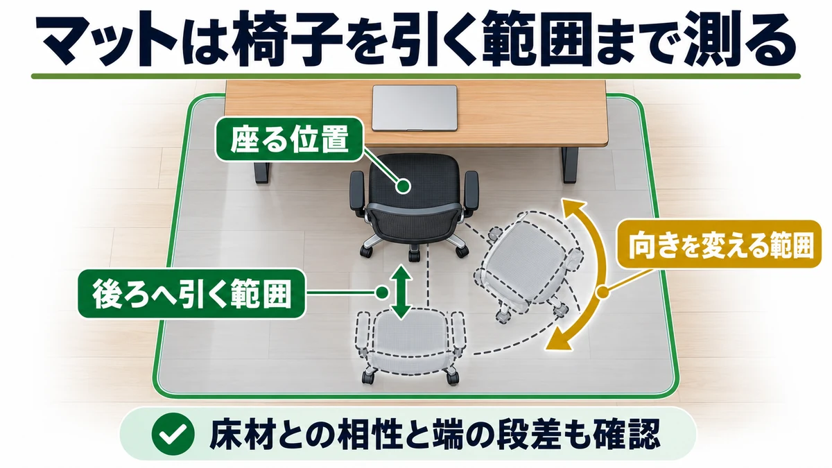 マットは椅子を引く範囲まで測るの図解