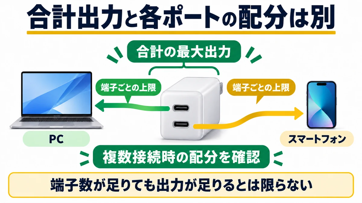 合計出力と各ポートの配分は別の図解