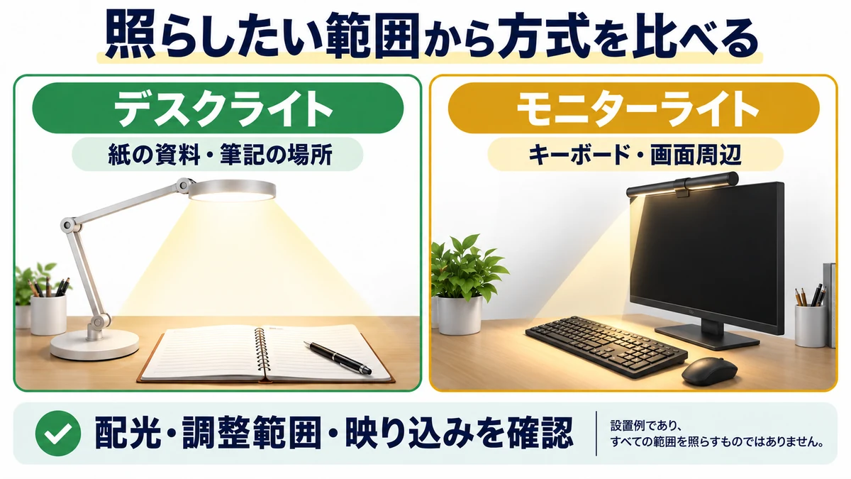 照らしたい範囲から方式を比べるの図解
