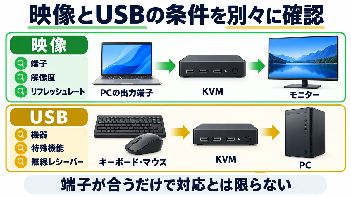 映像とUSBの条件を別々に確認の図解