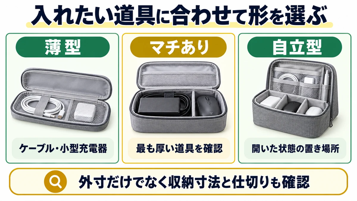 入れたい道具に合わせて形を選ぶの図解