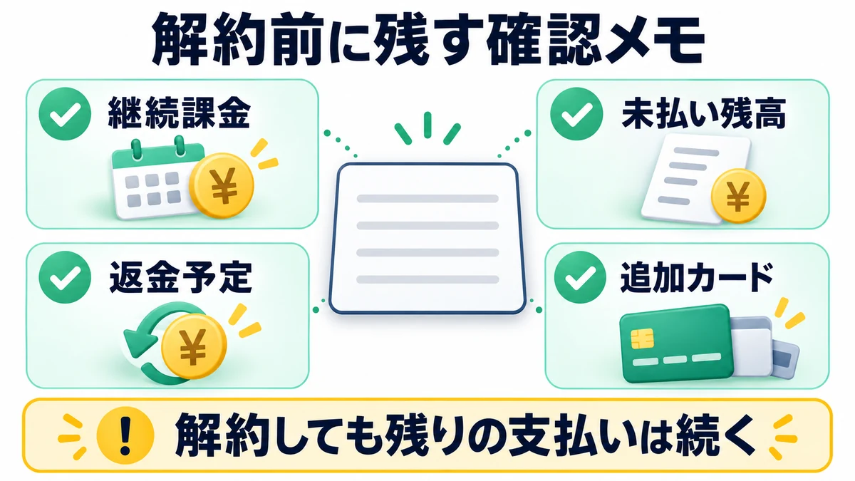 解約前に残す確認メモを説明する図