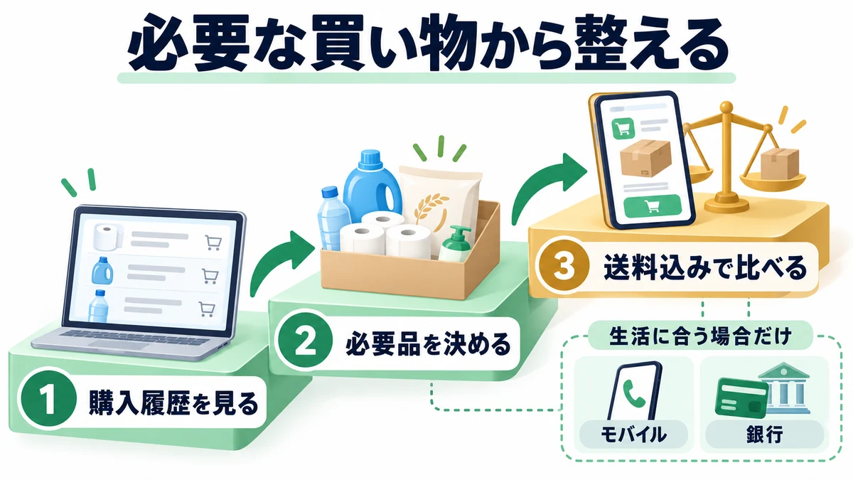 必要な買い物から整えるを説明する図