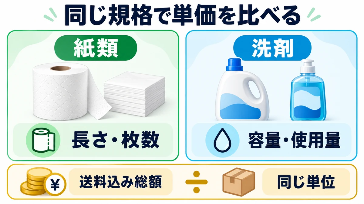 同じ規格で単価を比べるを説明する図