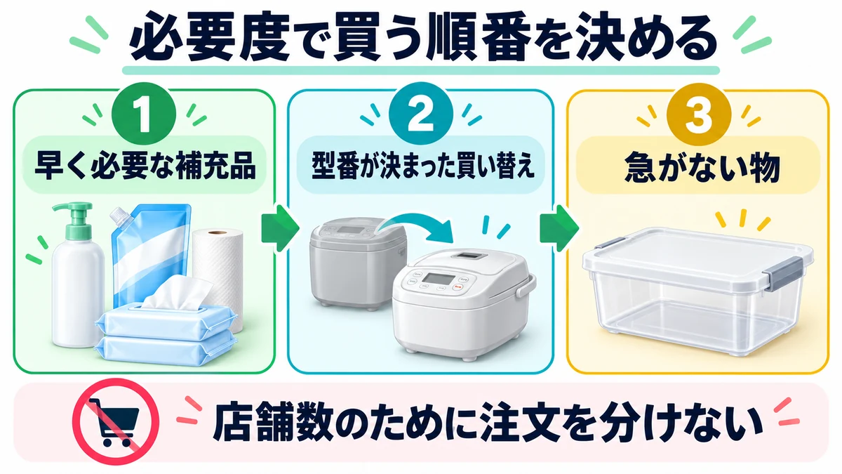 必要度で買う順番を決めるを説明する図